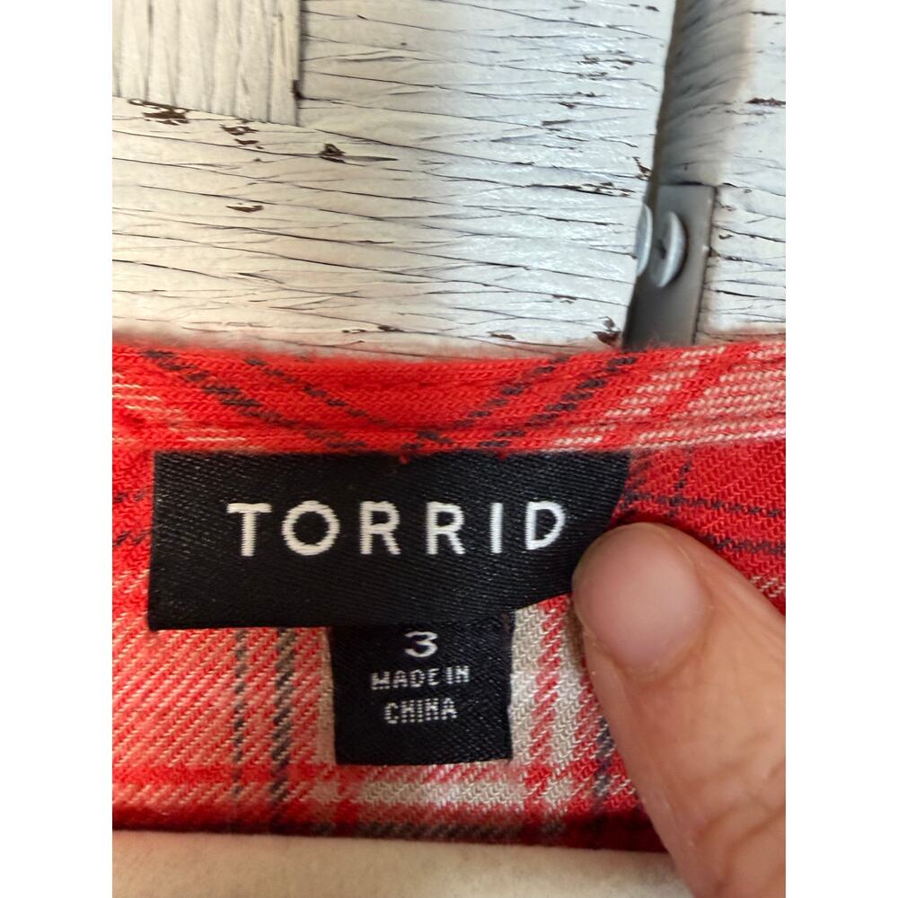 Torrid womens blouse flannel peplum ruffle plaid quarter button grunge plus size - Picture 5 of 11